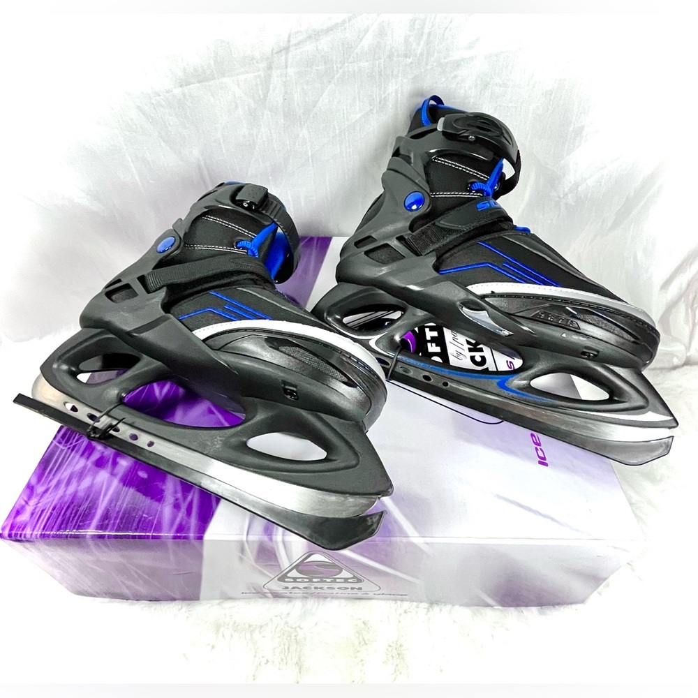 Softec Youth Black and Blue Adjustable Ice Skates - Youth Boots Size Youth 6-9